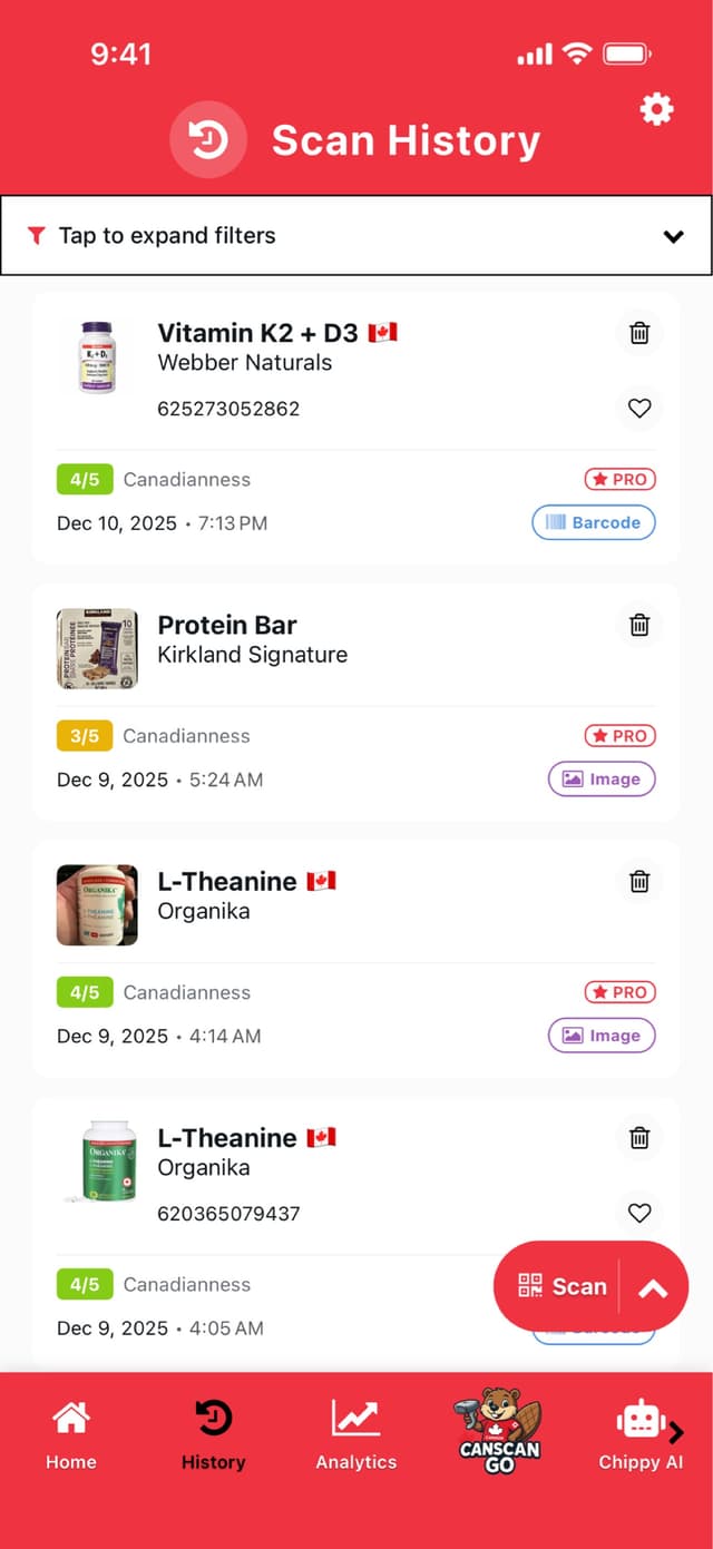 Scan History feature